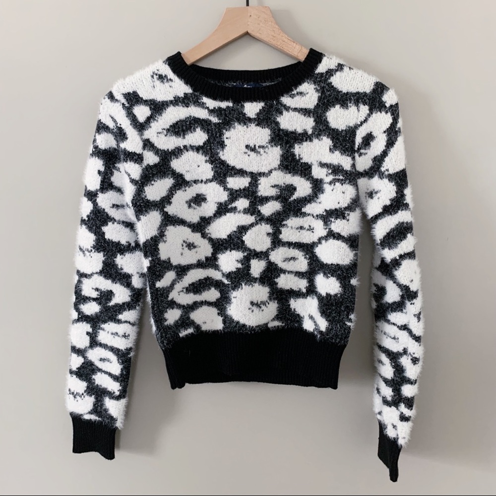 fuzzy black and white cheetah print sweater